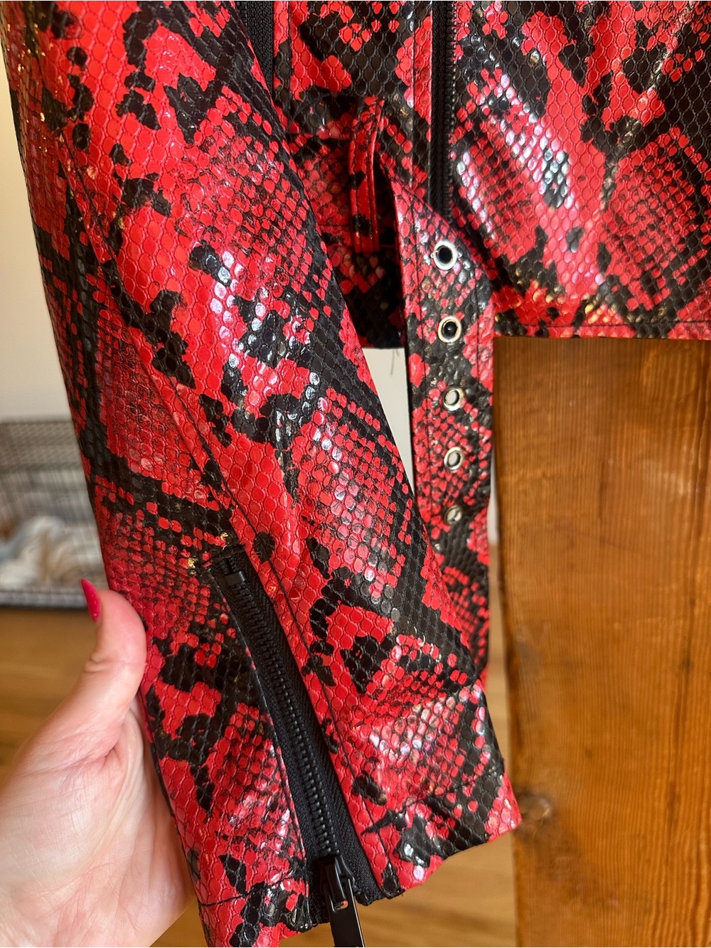Ashley By 26 International Red & Black Snake-Print Faux Leather Moto Jacket - Picture 3 of 3